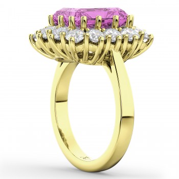 Pink Sapphire & Diamond Lady Di Ring 14k Yellow Gold 5.68ct