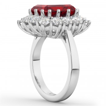 Emerald Cut Lab Ruby & Diamond Lady Di Ring 14k White Gold (5.68ct)