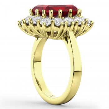 Emerald Cut Lab Ruby & Diamond Lady Di Ring 14k Yellow Gold (5.68ct)