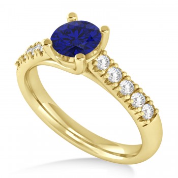 Blue Sapphire & Diamond Accented Pre-Set Engagement Ring 14k Yellow Gold (1.05ct)