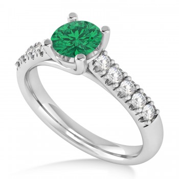Emerald & Diamond Accented Pre-Set Engagement Ring 14k White Gold (1.05ct)