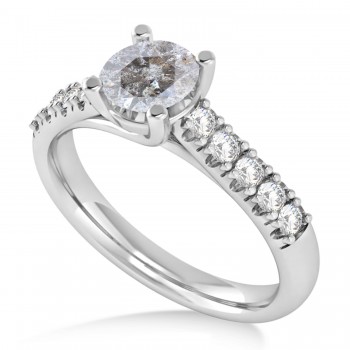 Salt & Pepper & White Diamond Accented Pre-Set Engagement Ring 14k White Gold (1.05ct)