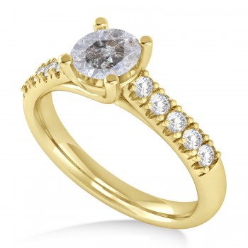 Salt & Pepper & White Diamond Accented Pre-Set Engagement Ring 14k Yellow Gold (1.05ct)