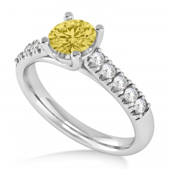 Yellow & White Diamond Accented Pre-Set Engagement Ring 14k White Gold (1.05ct)