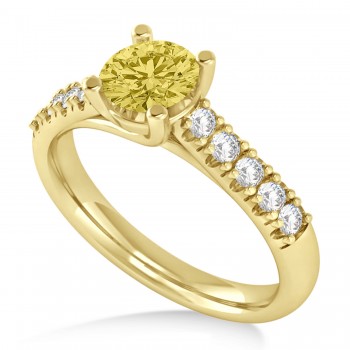 Yellow & White Diamond Accented Pre-Set Engagement Ring 14k Yellow Gold (1.05ct)