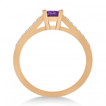 Amethyst & Emerald-Cut Diamond Pre-Set Engagement Ring 14k Rose Gold (1.09ct)