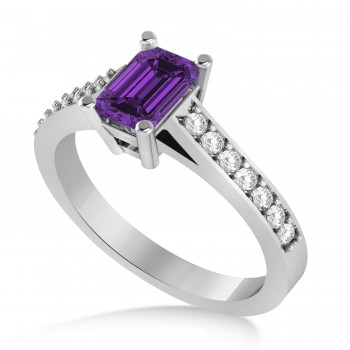 Amethyst & Emerald-Cut Diamond Pre-Set Engagement Ring 14k White Gold (1.09ct)