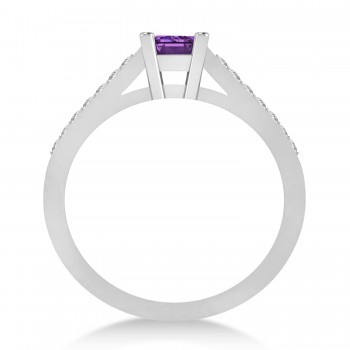 Amethyst & Emerald-Cut Diamond Pre-Set Engagement Ring 14k White Gold (1.09ct)