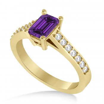 Amethyst & Emerald-Cut Diamond Pre-Set Engagement Ring 14k Yellow Gold (1.09ct)