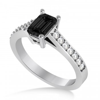 Black & White Emerald-Cut Diamond Pre-Set Engagement Ring 14k White Gold (1.09ct)