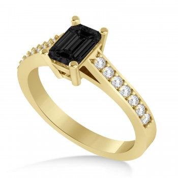 Black & White Emerald-Cut Diamond Pre-Set Engagement Ring 14k Yellow Gold (1.09ct)