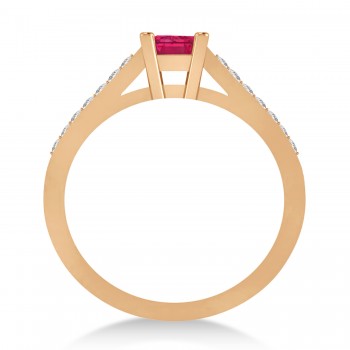 Ruby & Emerald-Cut Diamond Pre-Set Engagement Ring 14k Rose Gold (1.09ct)