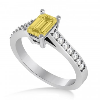 Yellow & White Emerald-Cut Diamond Pre-Set Engagement Ring 14k White Gold (1.09ct)