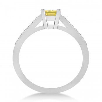 Yellow & White Emerald-Cut Diamond Pre-Set Engagement Ring 14k White Gold (1.09ct)