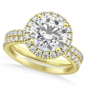 Diamond Round-Cut Halo Bridal Set 14K Yellow Gold (2.77ct)