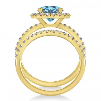 Blue Topaz & Diamond Round-Cut Halo Bridal Set 14K Yellow Gold (3.27ct)