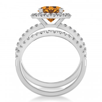 Citrine & Diamond Round-Cut Halo Bridal Set 14K White Gold (2.57ct)