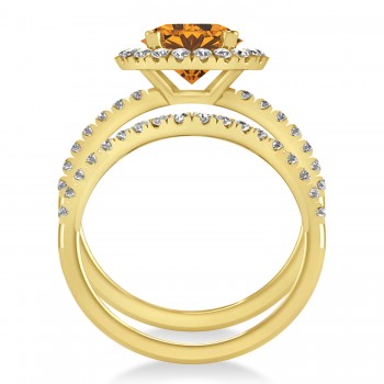 Citrine & Diamond Round-Cut Halo Bridal Set 14K Yellow Gold (2.57ct)