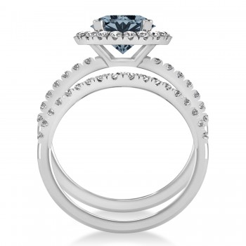 Gray Spinel & Diamond Round-Cut Halo Bridal Set Platinum (2.17ct)