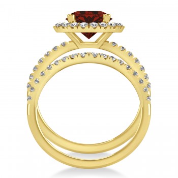 Garnet & Diamond Round-Cut Halo Bridal Set 14K Yellow Gold (3.27ct)
