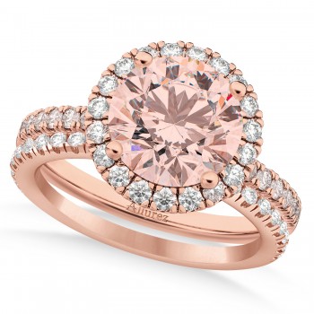 Morganite & Diamond Round-Cut Halo Bridal Set 14K Rose Gold (2.52ct)