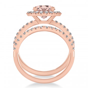 Morganite & Diamond Round-Cut Halo Bridal Set 14K Rose Gold (2.52ct)