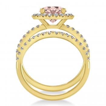 Morganite & Diamond Round-Cut Halo Bridal Set 14K Yellow Gold (2.52ct)