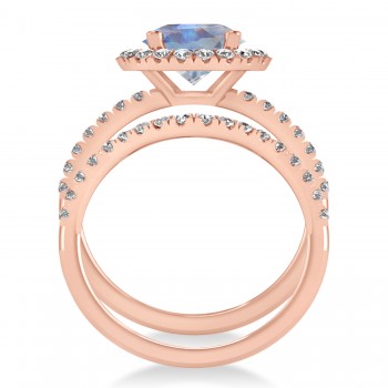 Moonstone & Diamond Round-Cut Halo Bridal Set 14K Rose Gold (3.17ct)