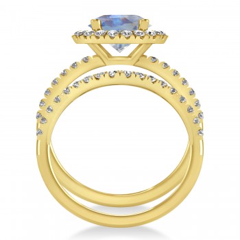 Moonstone & Diamond Round-Cut Halo Bridal Set 14K Yellow Gold (3.17ct)