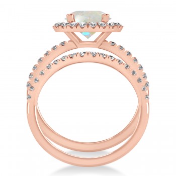 Opal & Diamond Round-Cut Halo Bridal Set 14K Rose Gold (2.07ct)