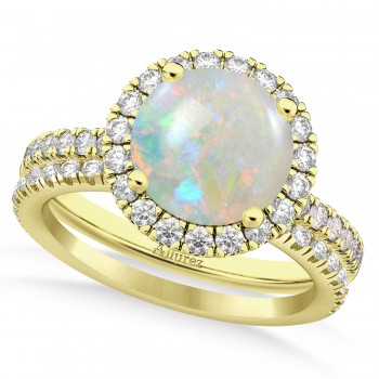 Opal & Diamond Round-Cut Halo Bridal Set 14K Yellow Gold (2.07ct)