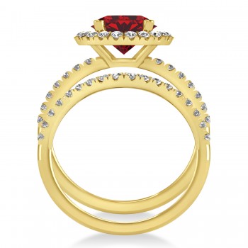 Ruby & Diamond Round-Cut Halo Bridal Set 14K Yellow Gold (3.07ct)