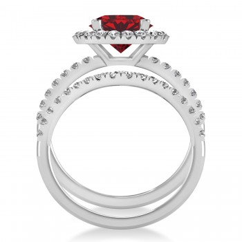 Ruby & Diamond Round-Cut Halo Bridal Set Platinum (3.07ct)