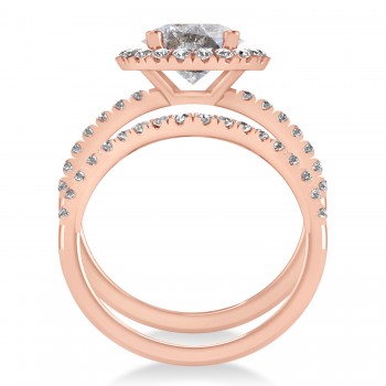 Salt & Pepper & White Diamond Round-Cut Halo Bridal Set 14K Rose Gold (2.77ct)