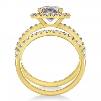 Salt & Pepper & White Diamond Round-Cut Halo Bridal Set 14K Yellow Gold (2.77ct)