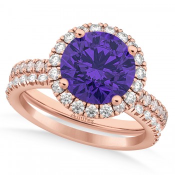 Tanzanite & Diamond Round-Cut Halo Bridal Set 14K Rose Gold (3.07ct)