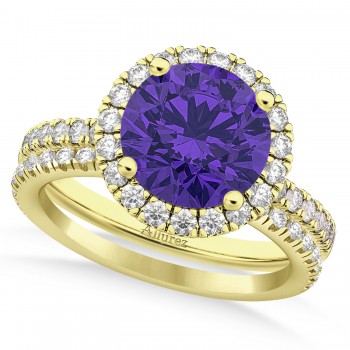 Tanzanite & Diamond Round-Cut Halo Bridal Set 14K Yellow Gold (3.07ct)