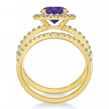 Tanzanite & Diamond Round-Cut Halo Bridal Set 14K Yellow Gold (3.07ct)