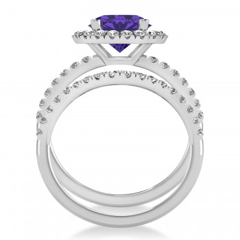 Tanzanite & Diamond Round-Cut Halo Bridal Set Platinum (3.07ct)