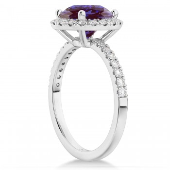 Halo Lab Alexandrite & Diamond Engagement Ring 14K White Gold 2.30ct