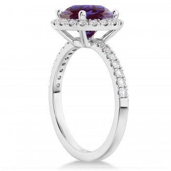 Halo Lab Alexandrite & Diamond Engagement Ring 18K White Gold 2.30ct
