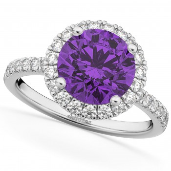 Halo Amethyst & Diamond Engagement Ring 14K White Gold 2.30ct