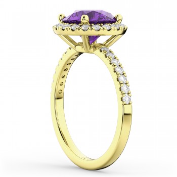 Halo Amethyst & Diamond Engagement Ring 14K Yellow Gold 2.30ct