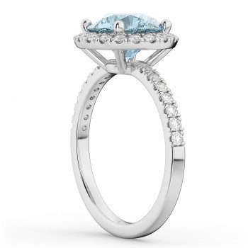 Halo Aquamarine & Diamond Engagement Ring Platinum 2.70ct