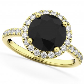 Halo White & Black Diamond Engagement Ring 14K Yellow Gold (2.50ct)