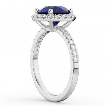 Halo Blue Sapphire & Diamond Engagement Ring Platinum 2.80ct