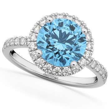 Halo Blue Topaz & Diamond Engagement Ring 14K White Gold 3.00ct