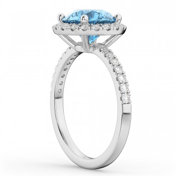 Halo Blue Topaz & Diamond Engagement Ring Platinum 3.00ct