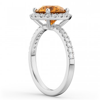 Halo Citrine & Diamond Engagement Ring Platinum 2.30ct