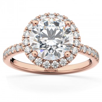 Diamond Accented Halo Engagement Ring Setting 14K Rose Gold (0.50ct)